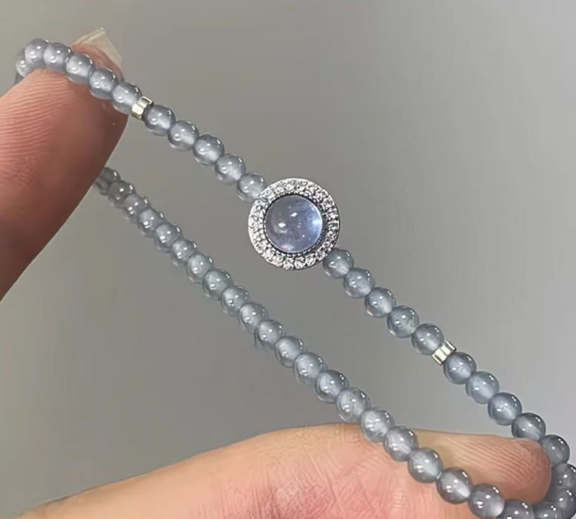 Delicate Grey Moonstone & Sterling Silver Bracelet | Micro-Bead Cat's Eye Gemstone Jewelry